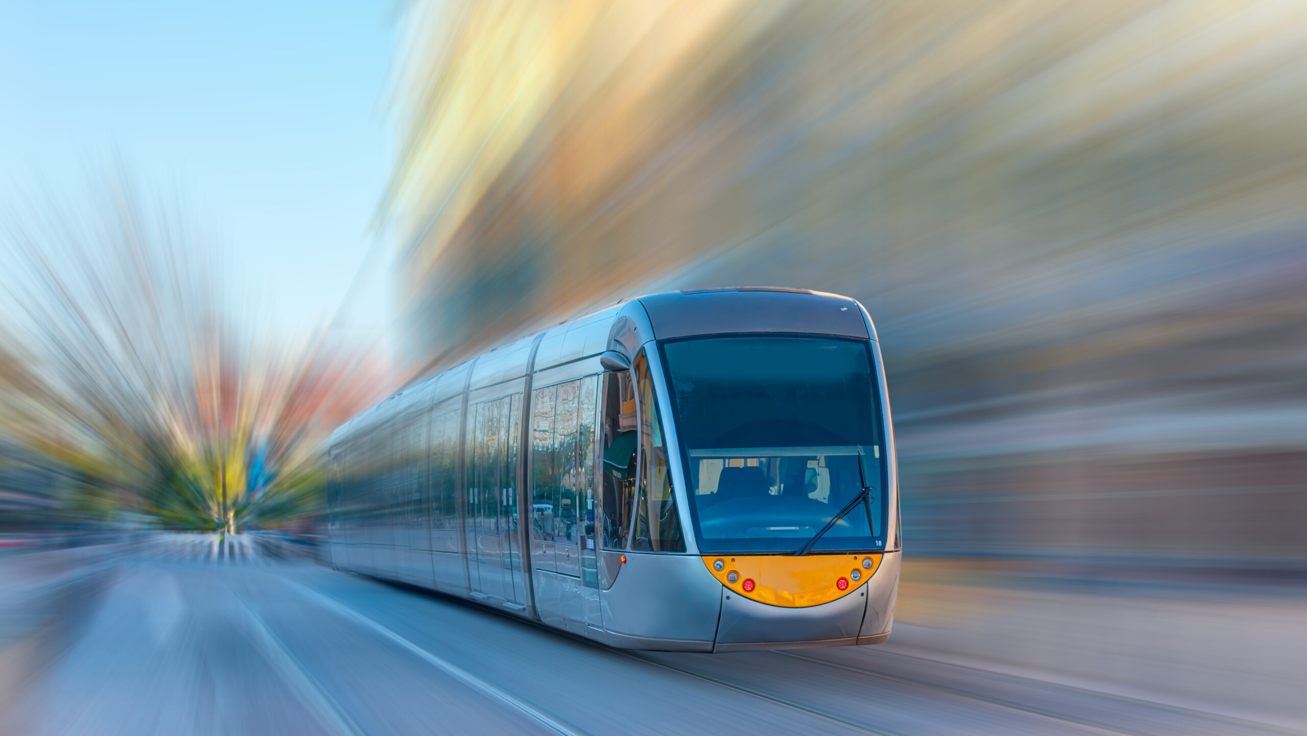 Tram moving on a street at sunny day – Nice, France